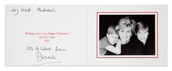 DIANA; PRINCESS OF WALES. Three Christmas cards, Inscribed and Signed, Diana, to Elizabeth Tilberis.